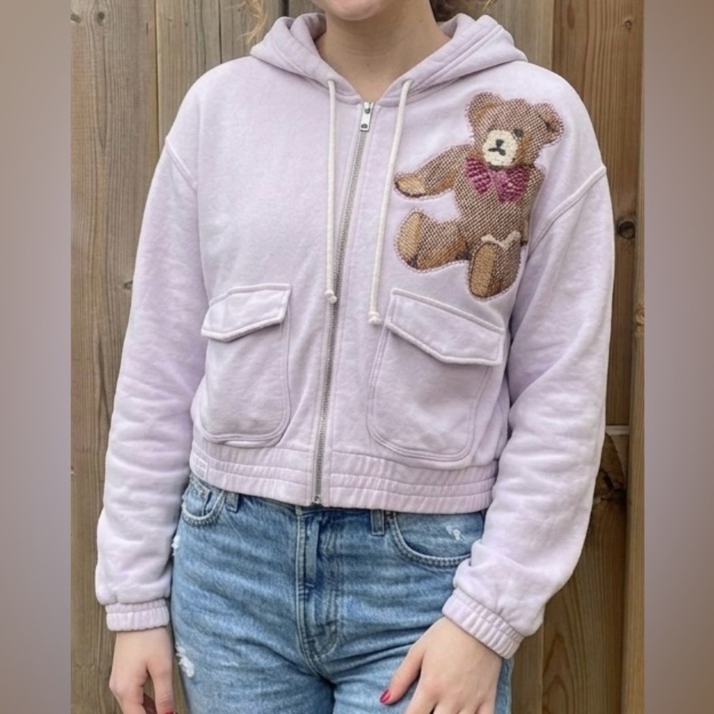 AERIE Custom Upcycled Lavender Teddy Bear Hoodie - Size Small